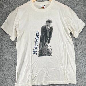 Vintage 2002 Morrissey World Tour White T-Shirt Front and Back Graphic Tee sz M